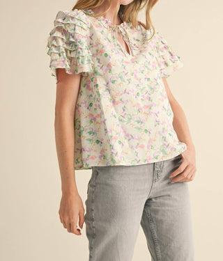 &Merci - Tie Front Ruffle Sleeve Top