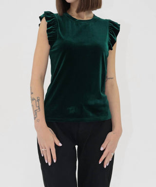 Another Love - North Ruffle Trimmed Sleeve Velvet Tank Top