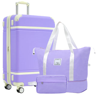 Hardshell Luggage Sets with Bags Lightweight Suitcase Double Spinner Wheels with TSA Lock ,Single Vintage Luggage 28 IN,Purple