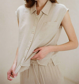 By Together - Gauze Button Down Collar Neck Sleeveless Top