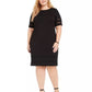 Jessica Howard Women's Illusion Trim Ribbed Dress Black Size 20W