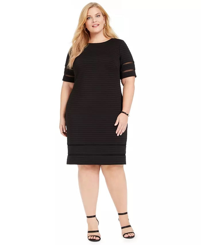 Jessica Howard Women's Illusion Trim Ribbed Dress Black Size 20W