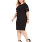 Jessica Howard Women's Illusion Trim Ribbed Dress Black Size 20W