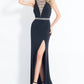 Rachel Allan - Beaded Jersey Evening Gown With High Slit