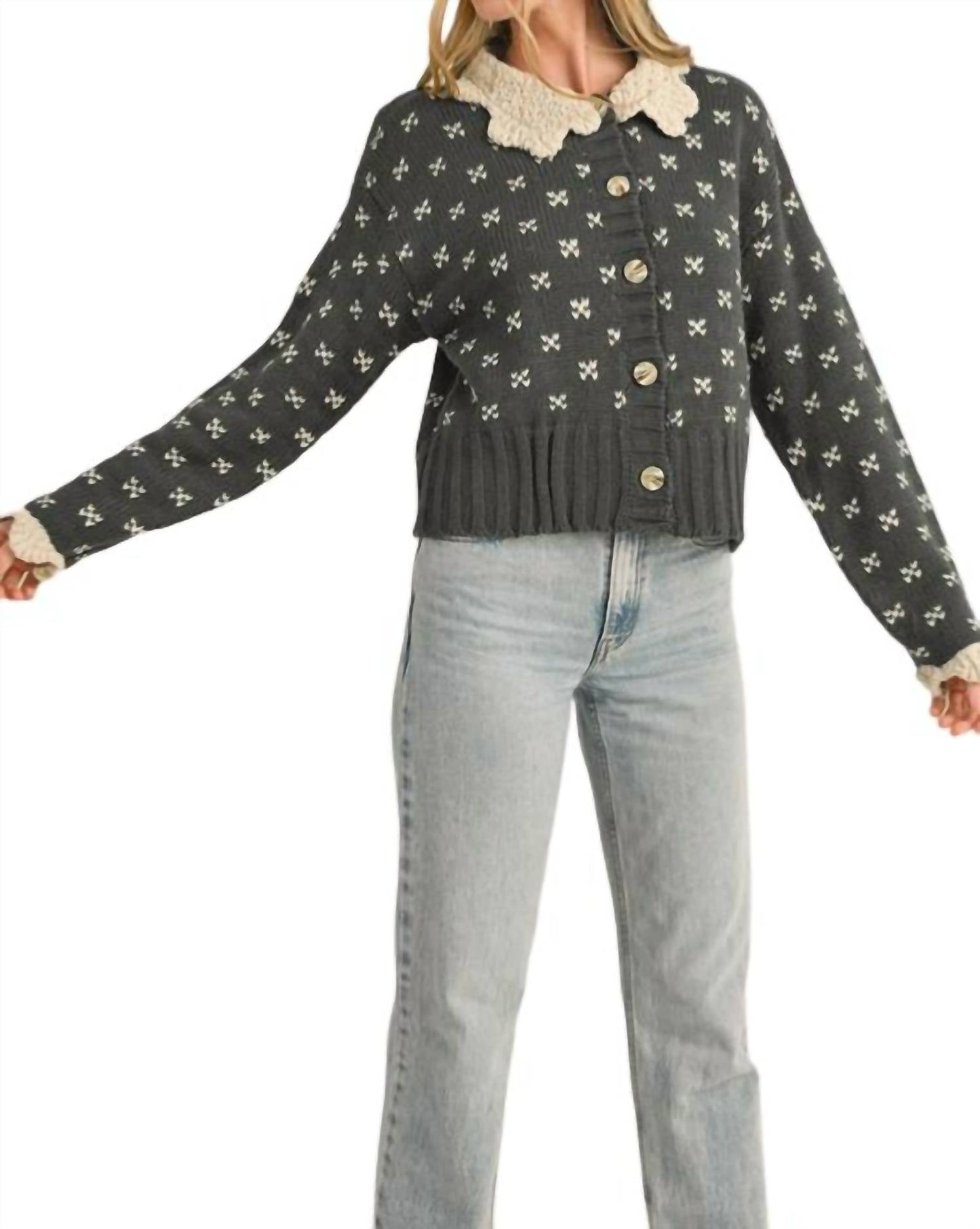 &Merci - Doll Collar Button Up Cardigan Sweater