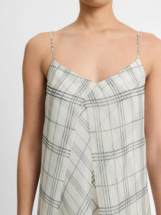 Vince - Fenced Plaid Sheer Panel Midi Dress