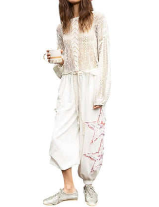 Pol - Openwork Balloon Sleeve Knit Cover Up
