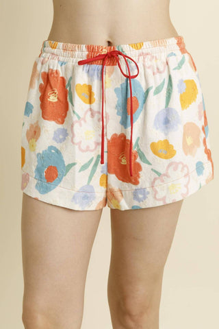 Aureum - Women's Floral Shorts With Tie