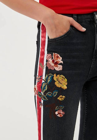 Topshop - Moto Stripe Floral Embroidery High Rise Skinny Jeans