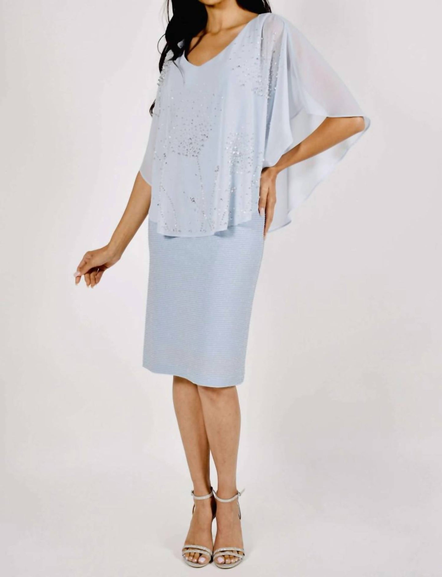 Frank Lyman - Chiffon Drape Dress With Bead Detail