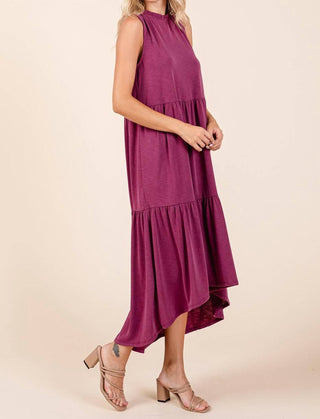 Mittoshop - Ruffle Mock Neck Hi Low Maxi Dress