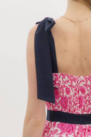 Entro - Shoulder Tie Print Midi Dress