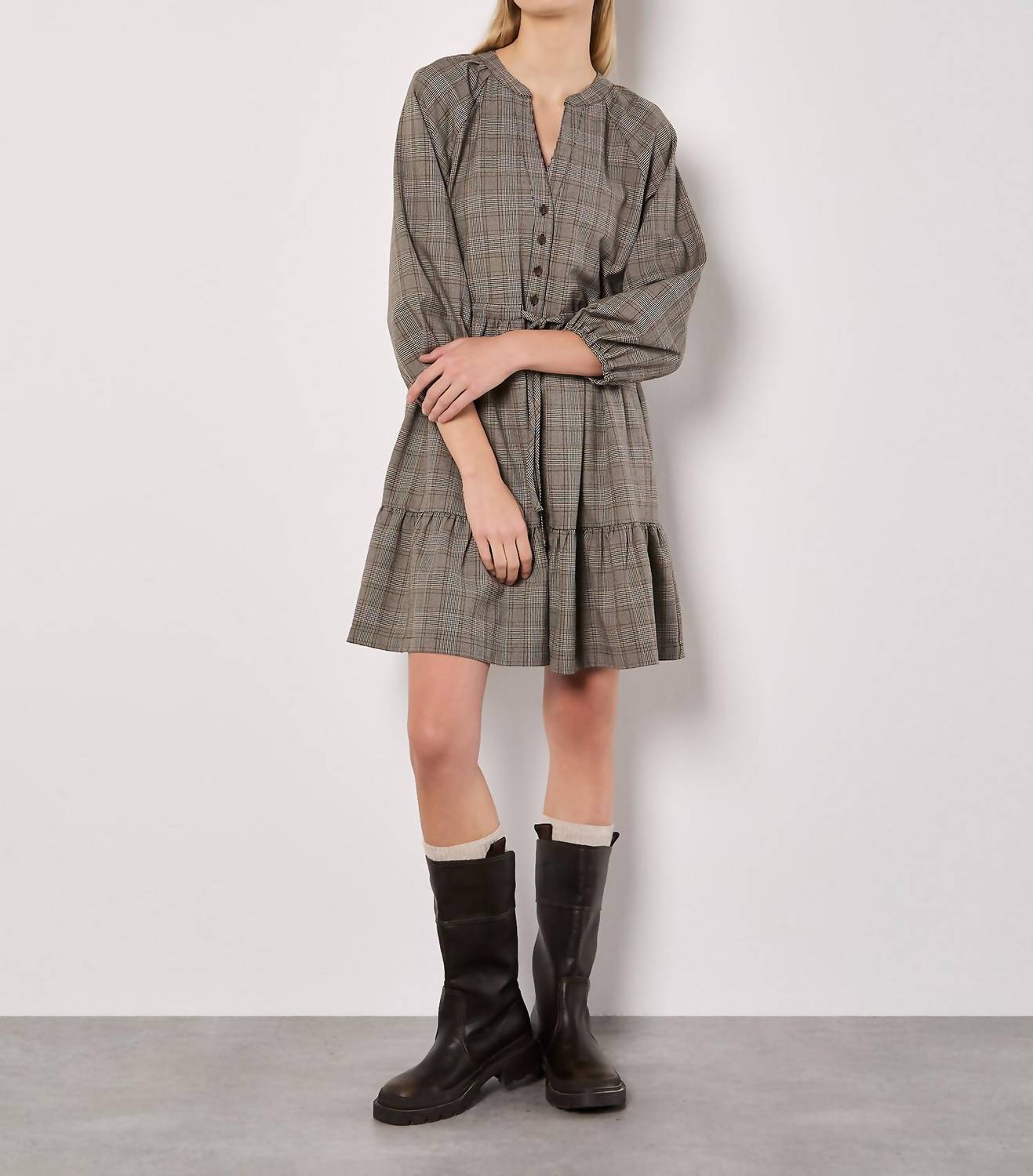 Apricot - HERITAGE CHECK RUFFLE HEM MINI DRESS