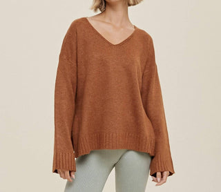 Wishlist - Marled V-neck Sweater With Side Slits