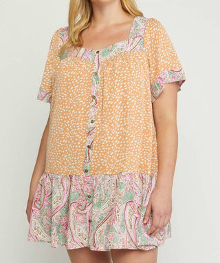 Entro - Mixed Print Square Neck Dress - Plus