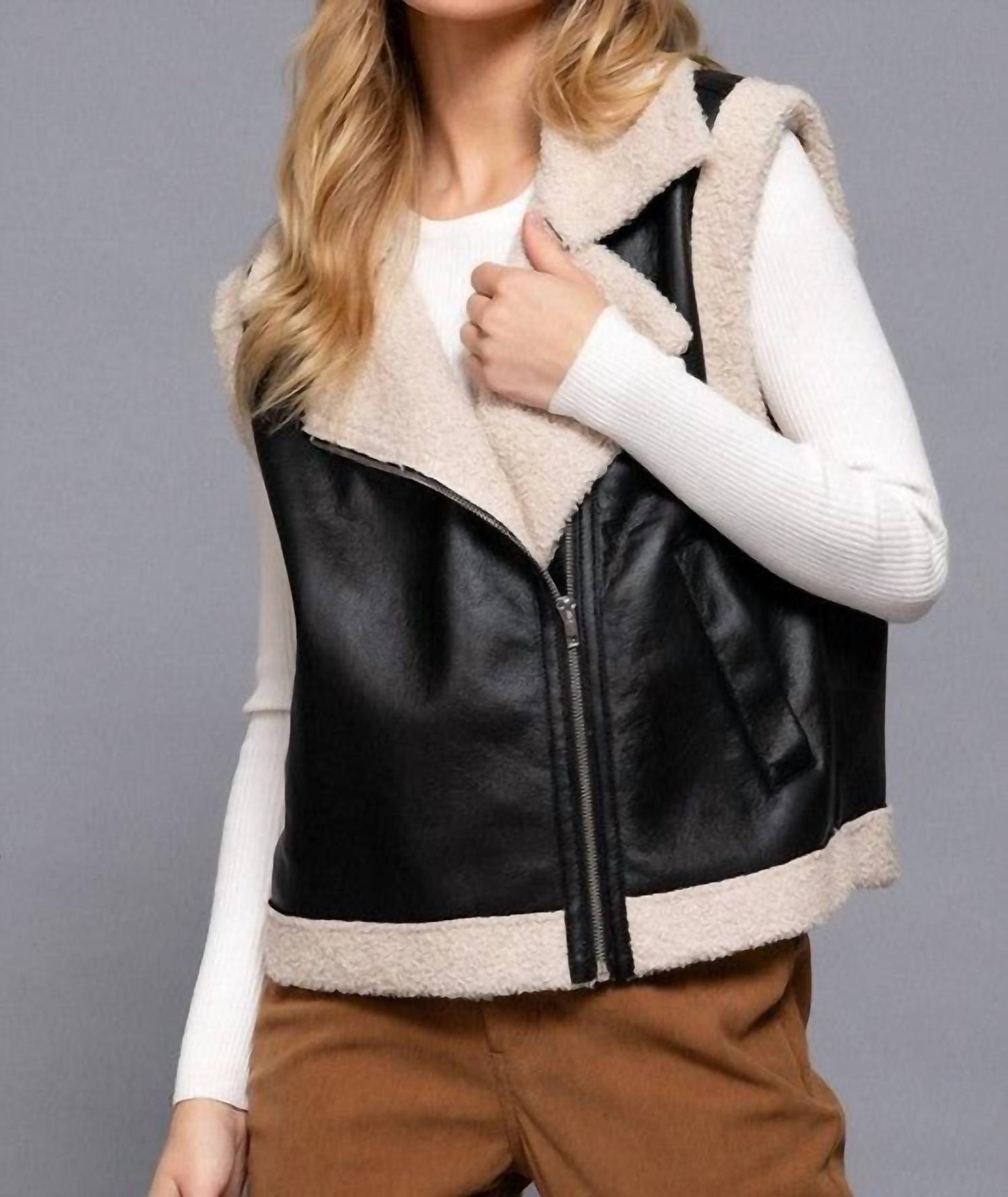 Active Usa - Faux Leather Inner Fur Vest