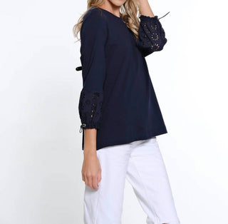 Multiples - DRAWSTRING EYELET SLEEVE TOP