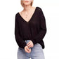 Free People - Free People Pullover Gossamer V-Neck Sweater Black Light Knit