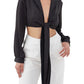 Black Silky Tie Front Shirt - Ashley 10
