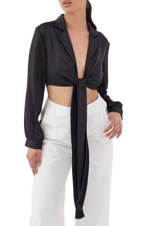 Black Silky Tie Front Shirt - Ashley 10