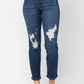 Judy Blue - High Waist Zigzag And Button Fly Destroyed Boyfriend Jeans