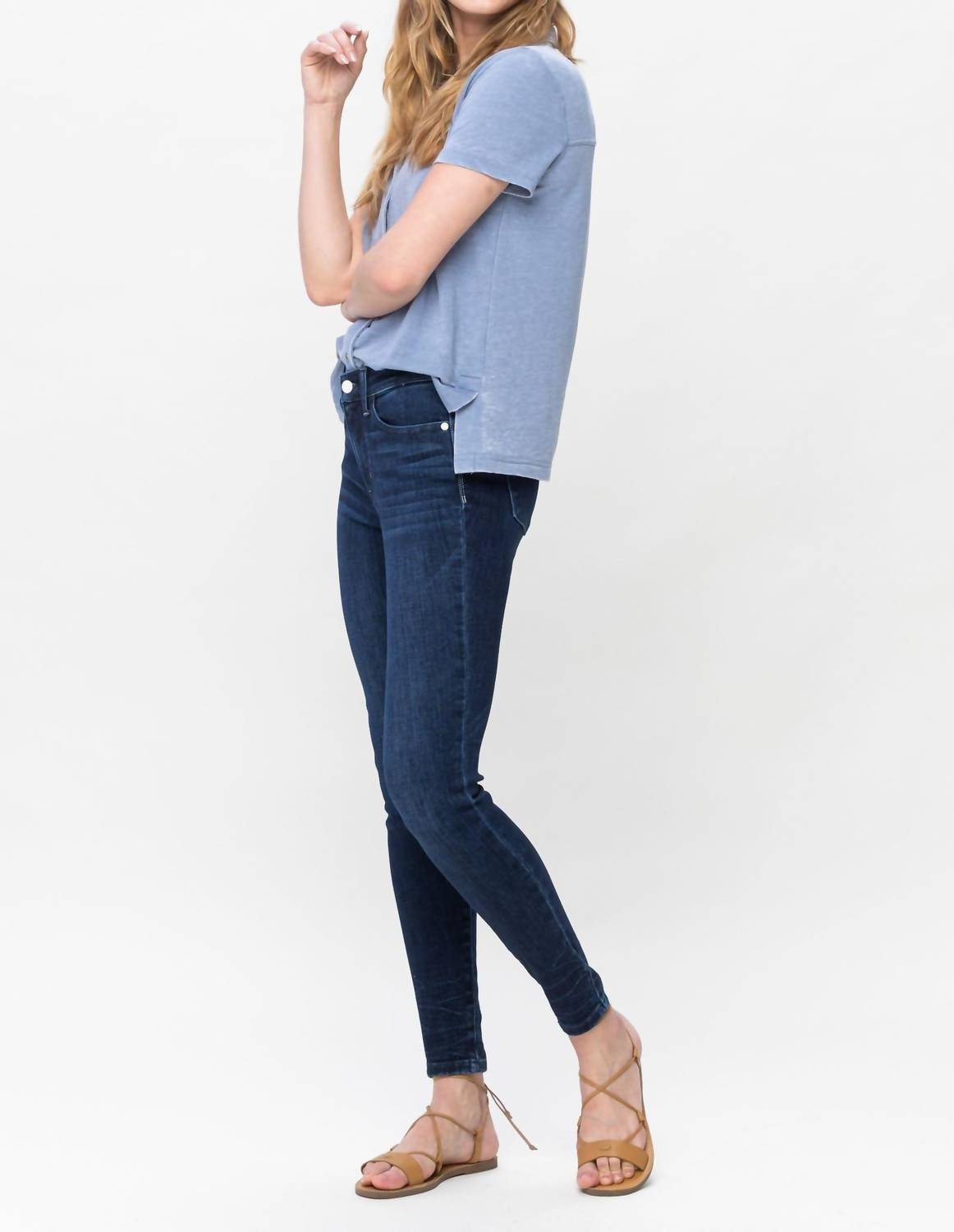 Judy Blue - Mid Rise Classic Crinkle Ankle Detail Skinny Denim Jeans