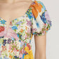 Entro - Floral Print V-neck Puff Sleeve Babydoll Dress