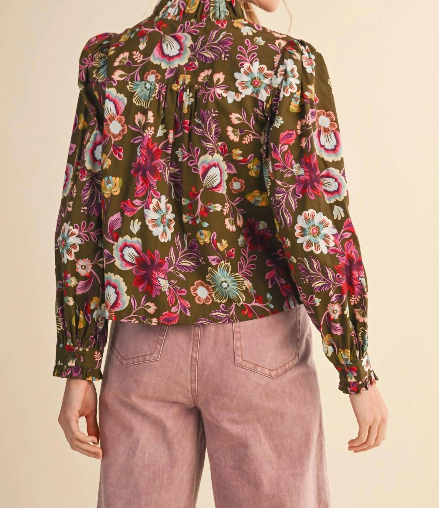 &Merci - Floral Ruffled Button Down Top