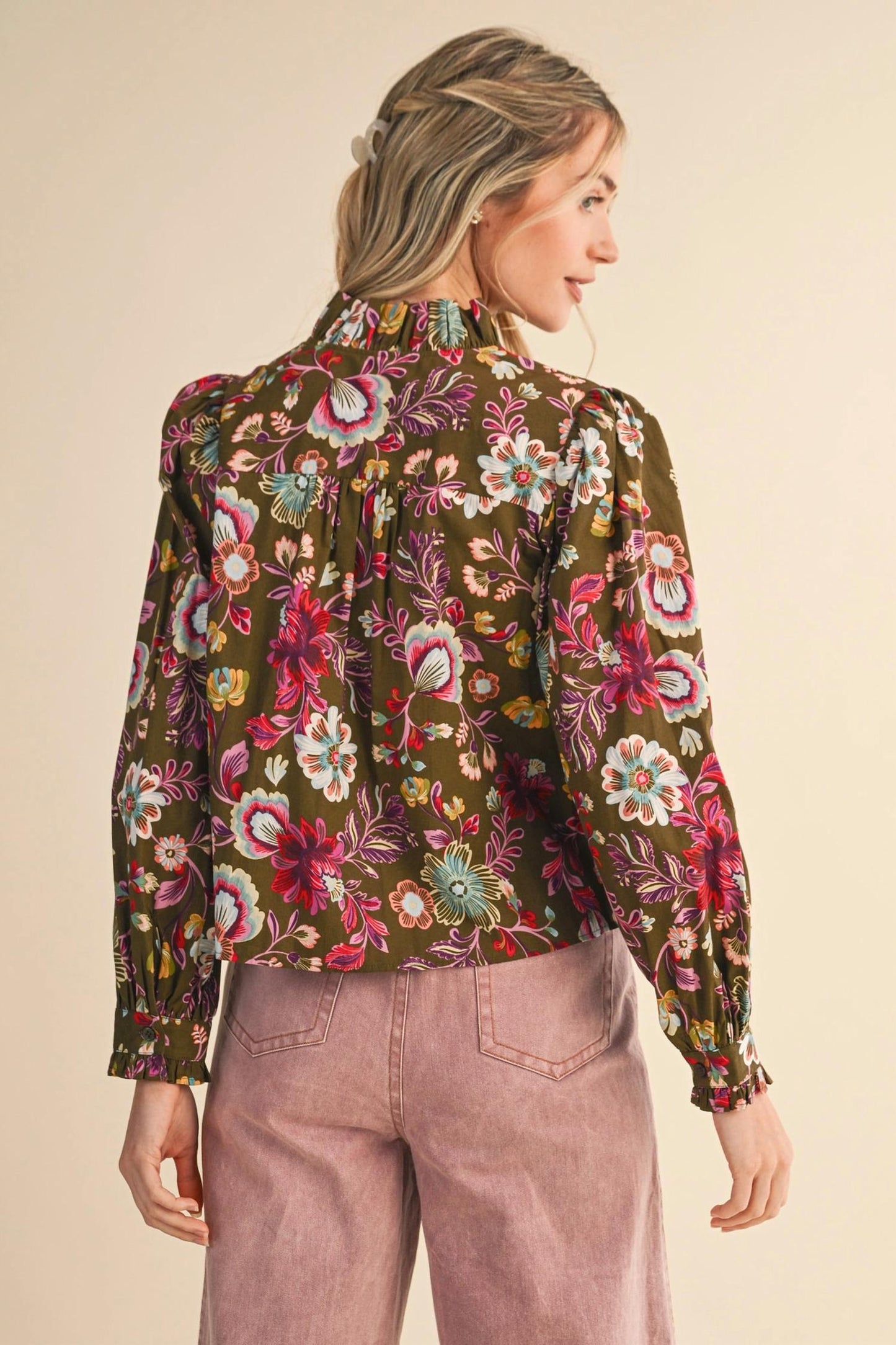 &Merci - Floral Ruffled Button Down Top