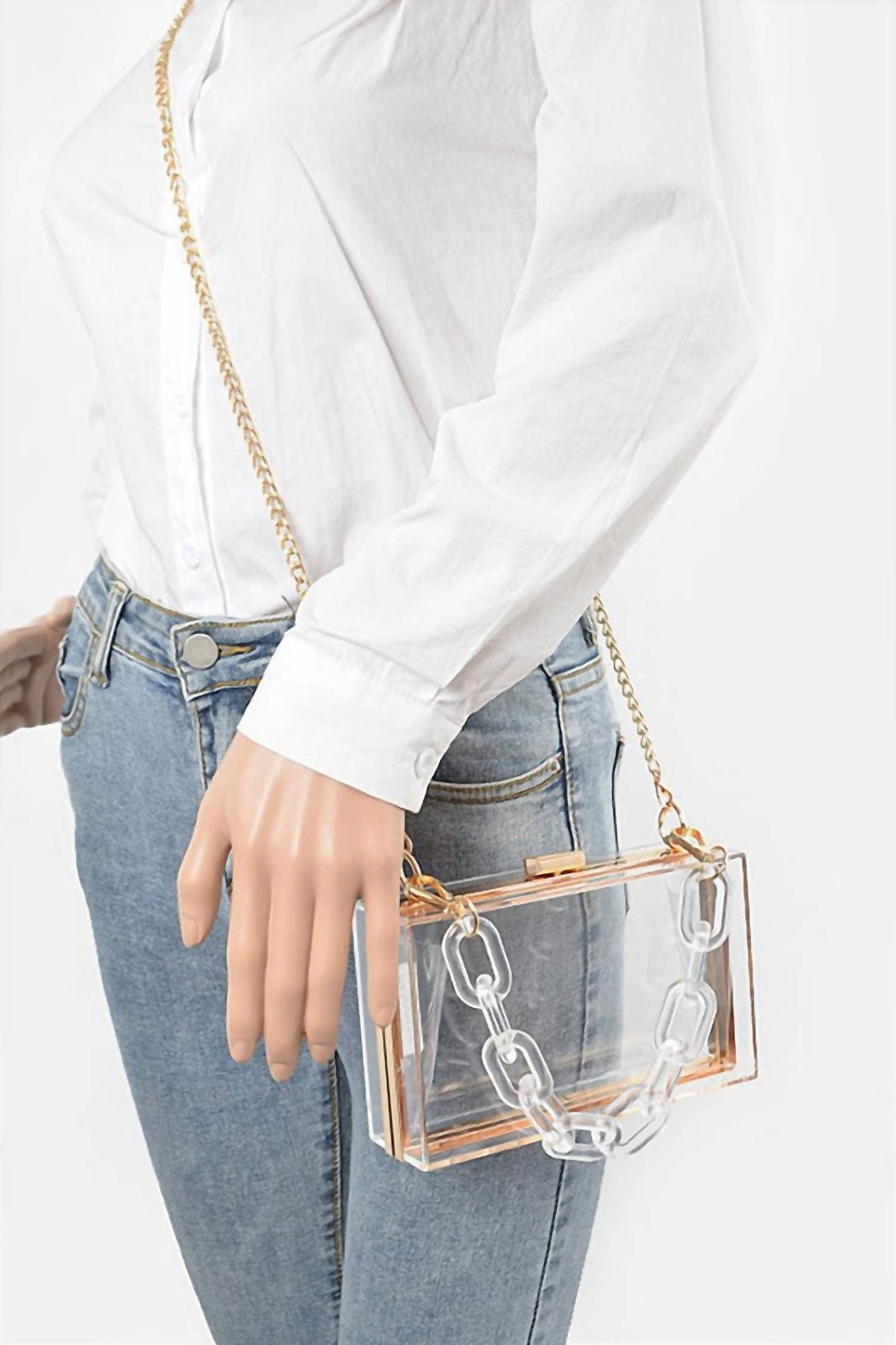 Artini Accessories - Women's Lucite Chain Handle Stadium Box Clutch