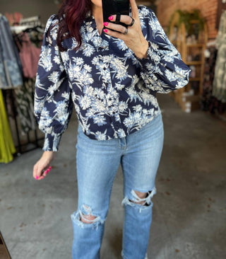 Entro - Ruffle Neck Floral Top