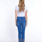Slimsation By Multiples - Pull-on Solid Denim Ankle Jean With Embroidered Hem