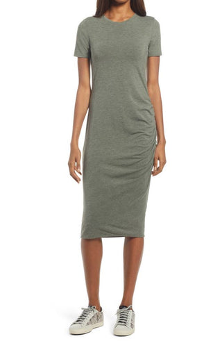 Side Ruched Bodycon Dress  Green Beetle Heather