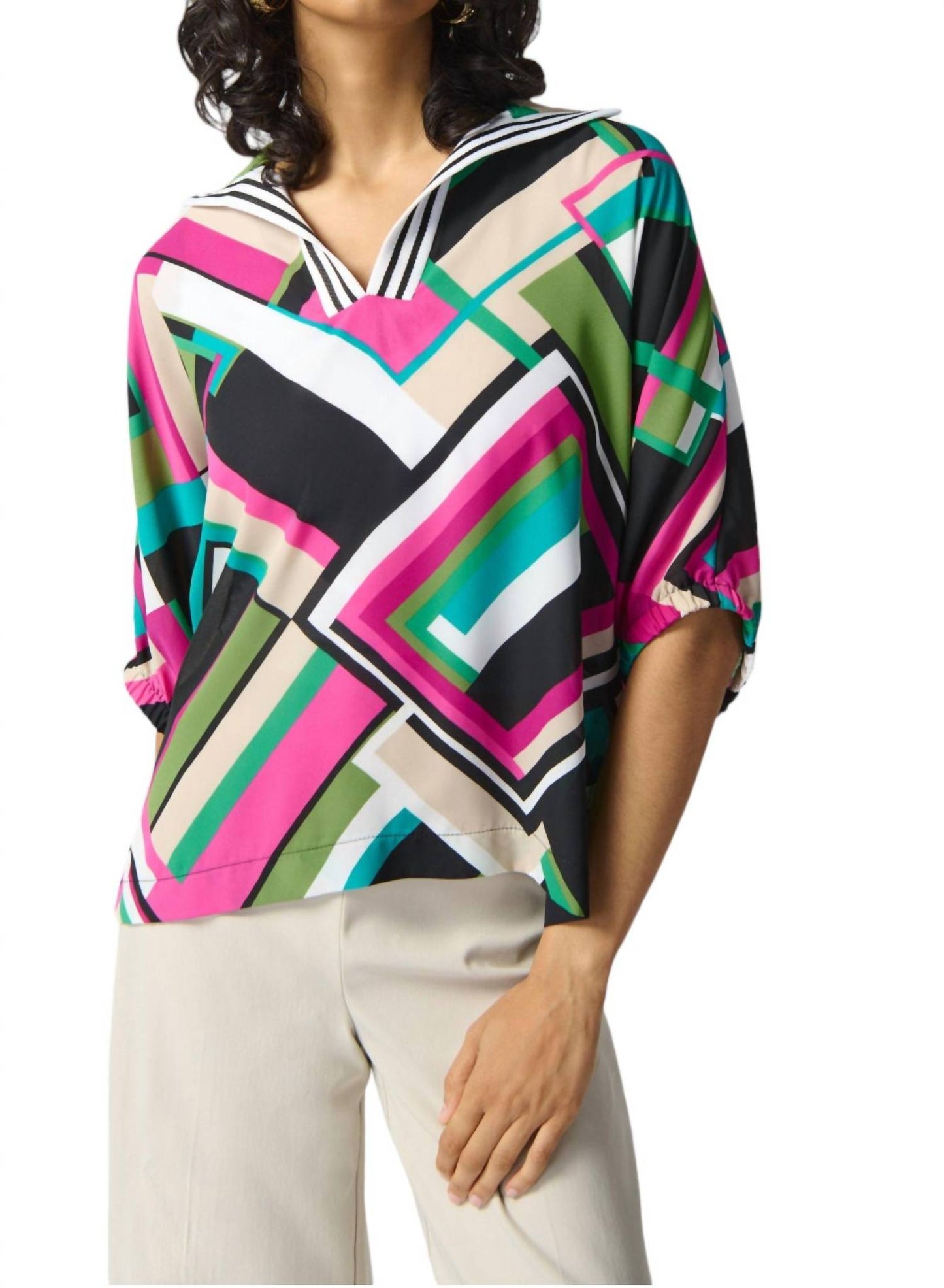 Joseph Ribkoff - GEORGETTE GEOMETRIC PRINT BOXY TOP
