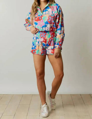 Peach Love - Floral Print Sporty Shorts