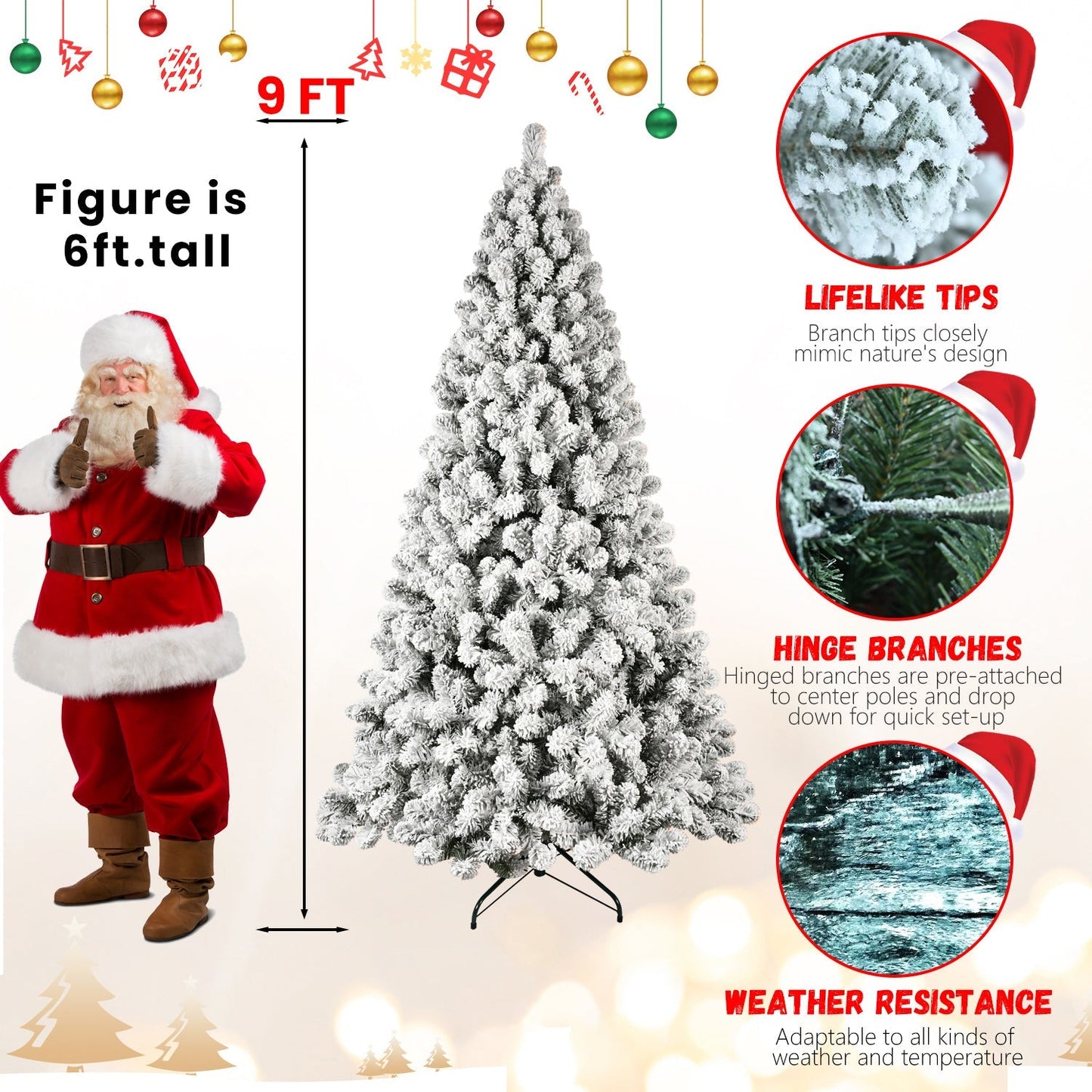 9-Foot Pre-Lit Snow-Flocked Christmas Tree