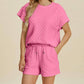 Double Take - Sleek Texture T-Shirt and Shorts Set