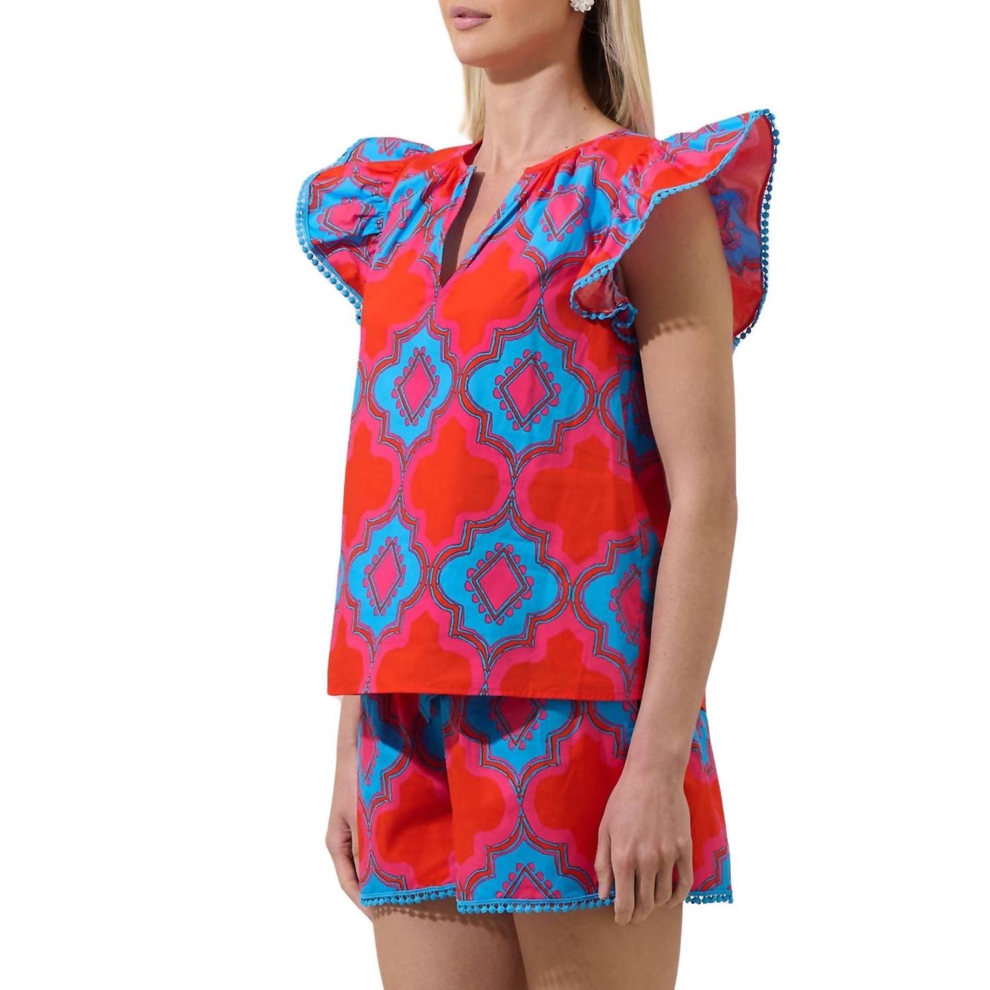 Sugarlips - Devany Mix Media Carya Ruffle Poplin Top
