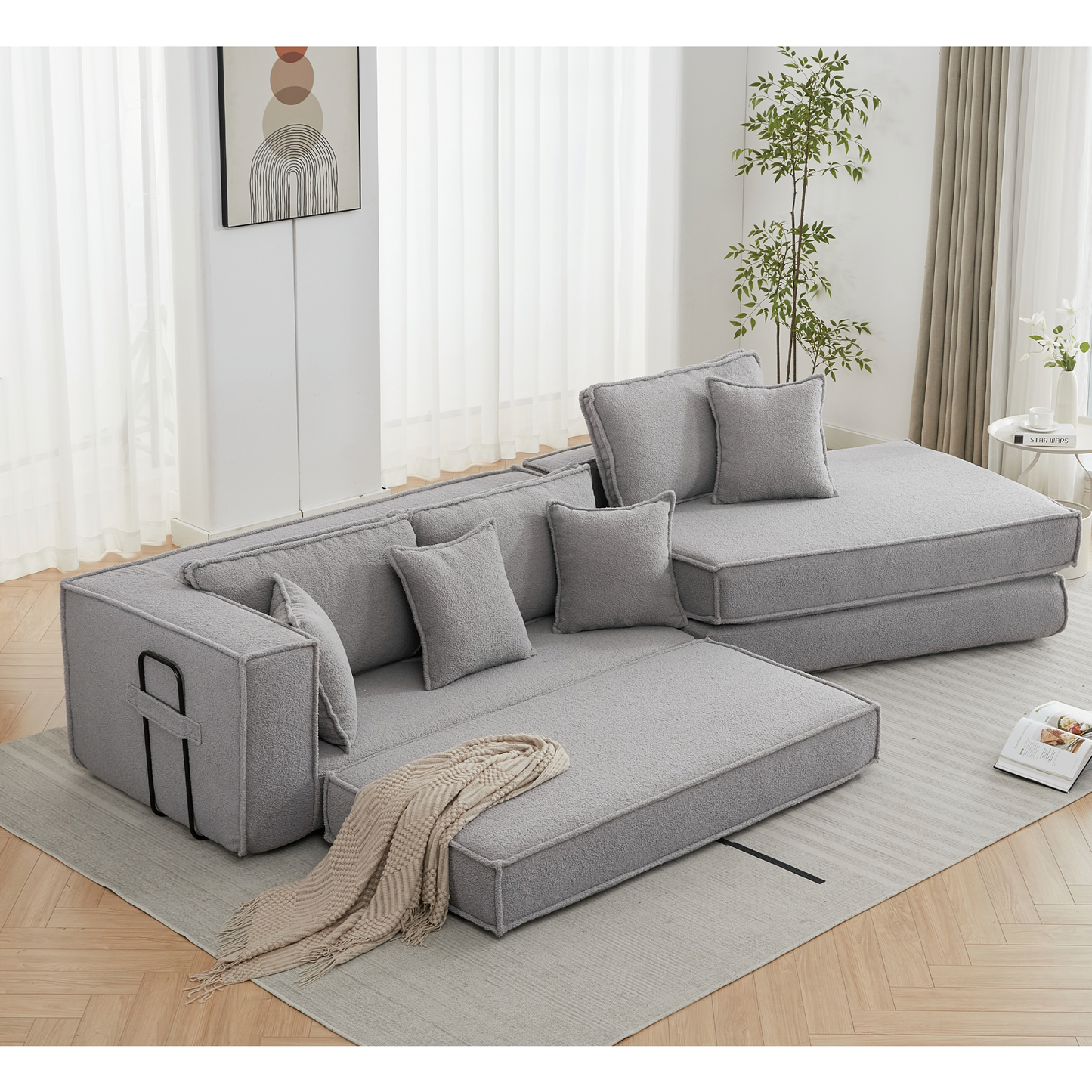 Folding Convertible 3-Seat Sleeper Sofa Bed in Gray