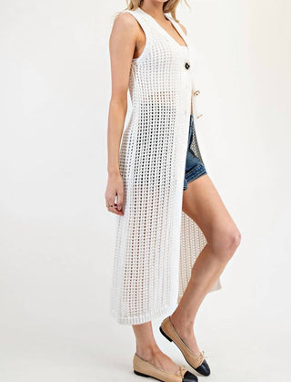 Ee:Some - Seaside Stroll Crochet Sleeveless Cardigan