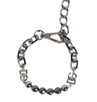 Dolce & Gabbana - Women's Tone Chain Lobster Clasp Logo Gray Pearls Bracelet