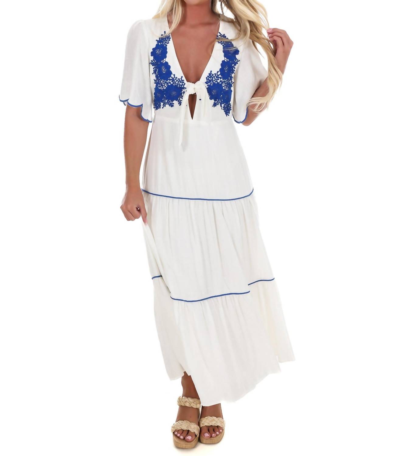 Blue Blush - Embroidered Dreams Tiered Midi Dress