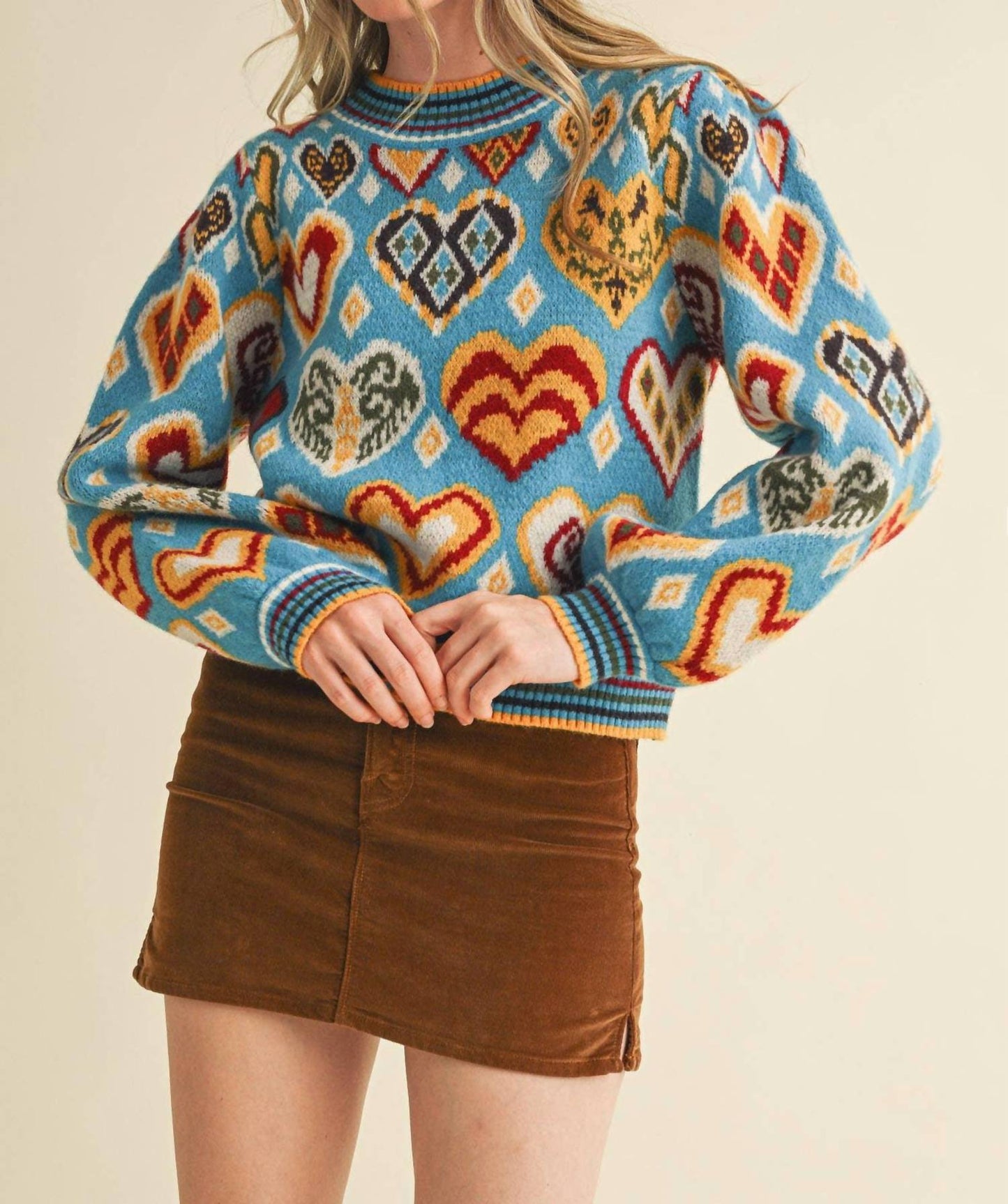 &Merci - Heart Pattern Pullover Sweater