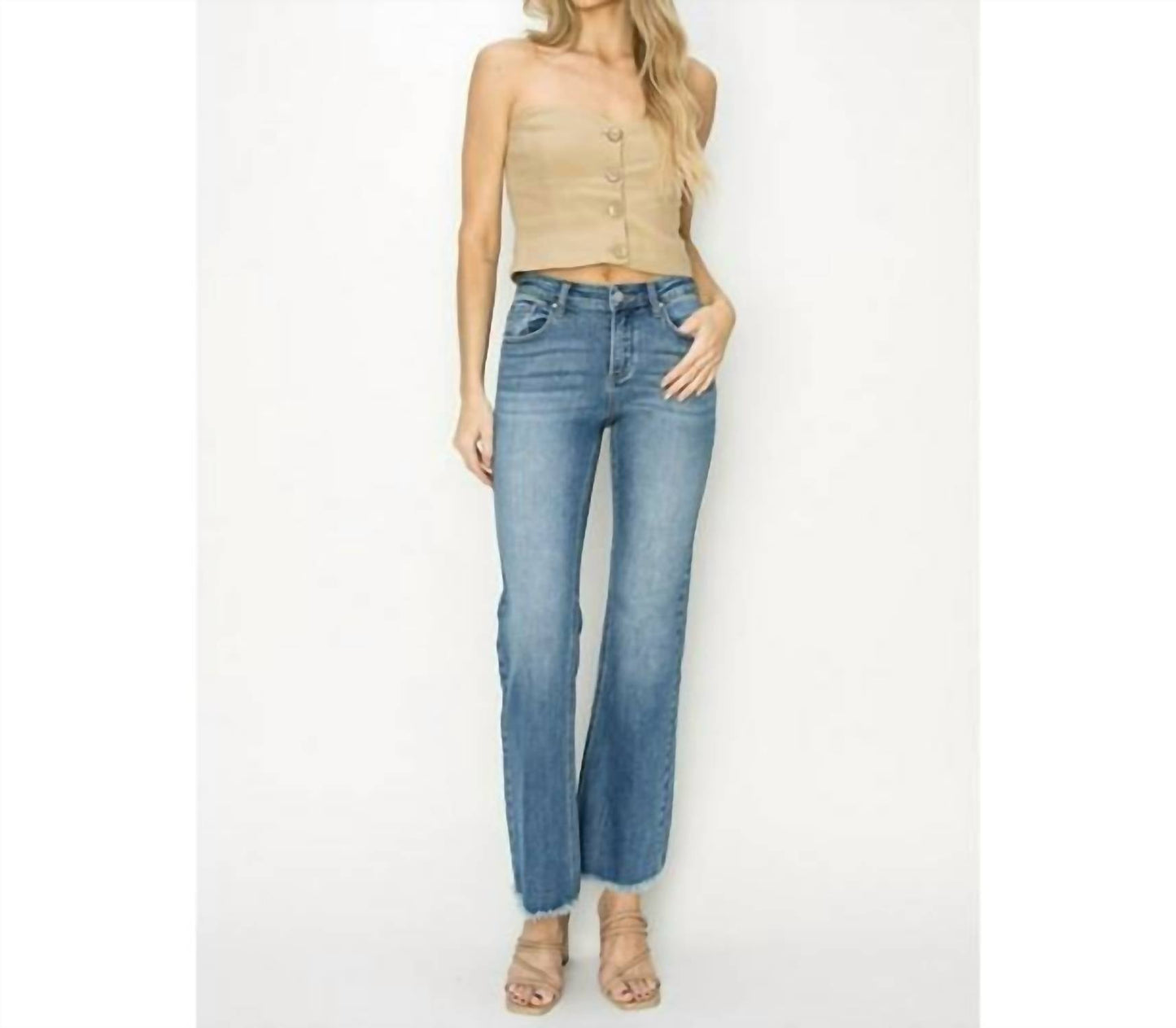 Risen - Mid Rise Fray Hem Bootcut Jeans