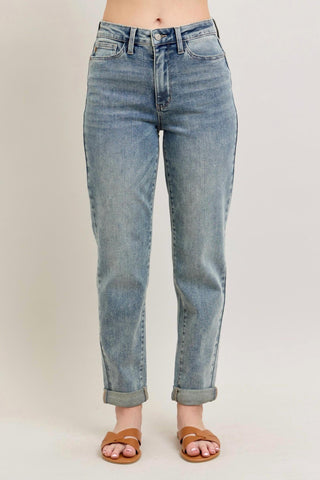 Judy Blue - High Waist Double Roll Cuff Boyfriend Jeans