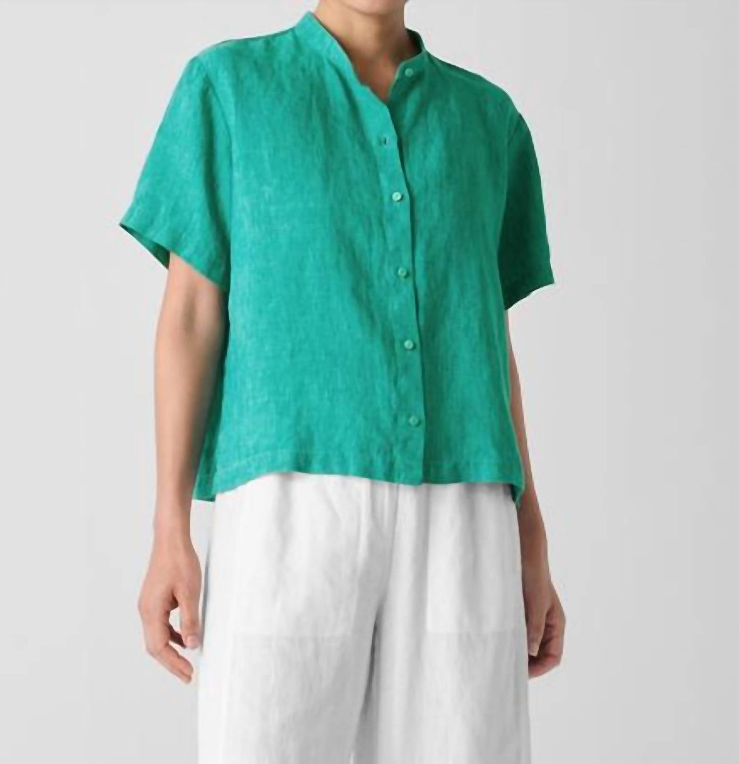 Eileen Fisher - Washed Organic Linen Délavé Band Collar Shirt