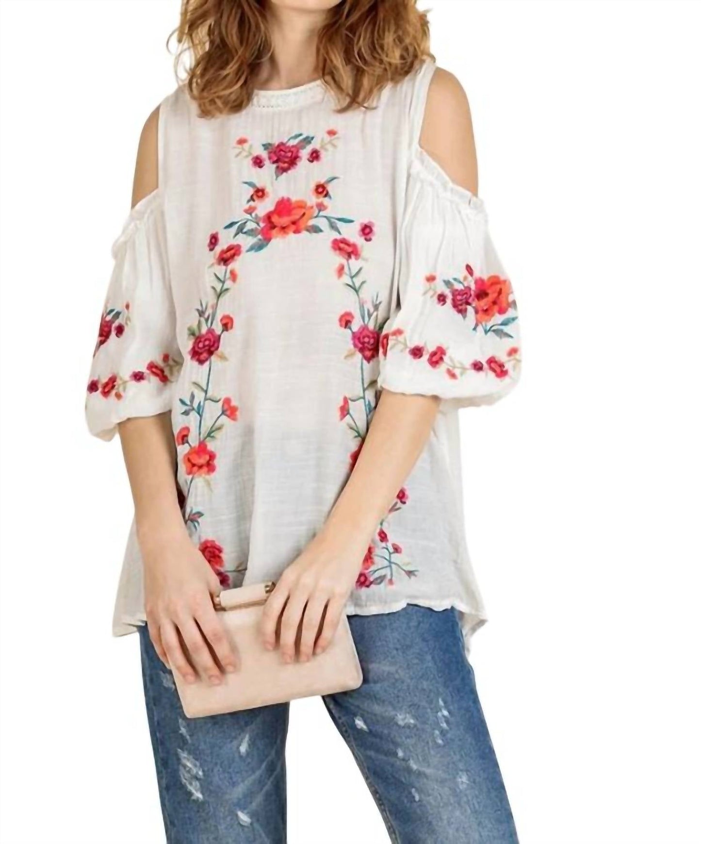 Umgee - Floral Embroidered Peasant Top