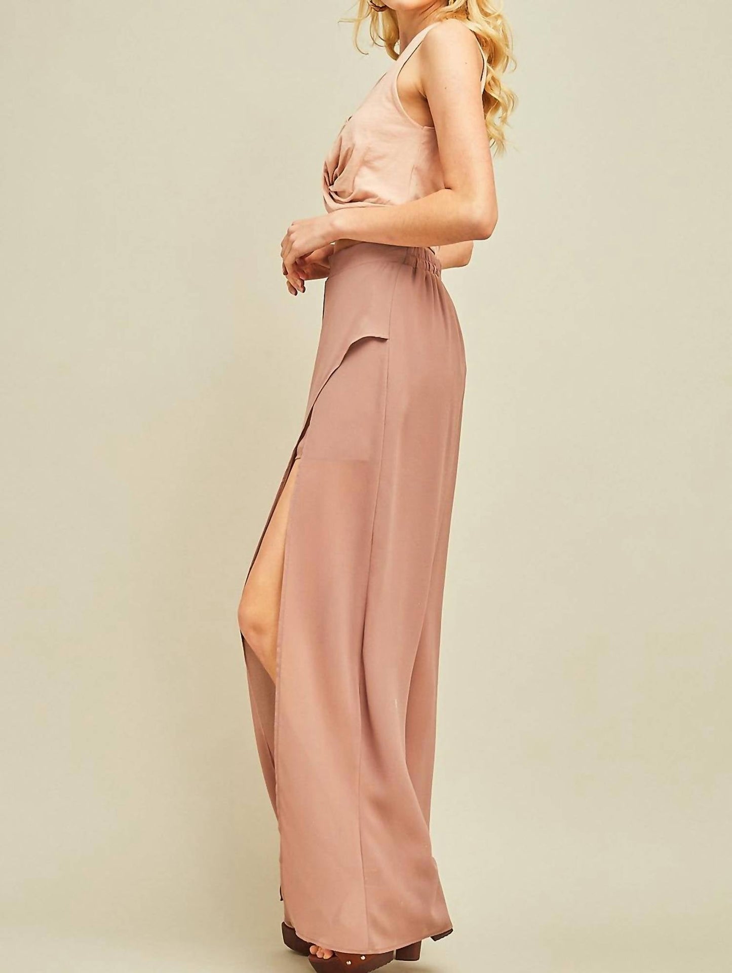 Entro - Solid Slit Maxi Pants