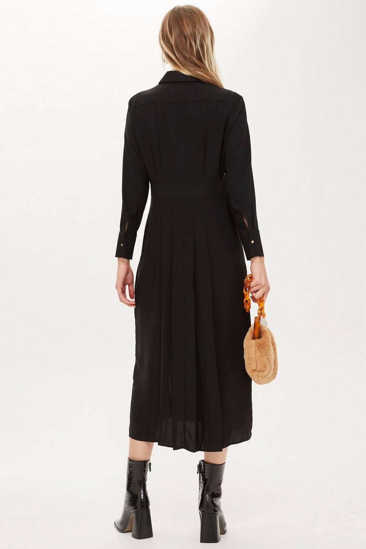 Topshop - Pleated Button Down Casual Long Sleeve Midi Dress