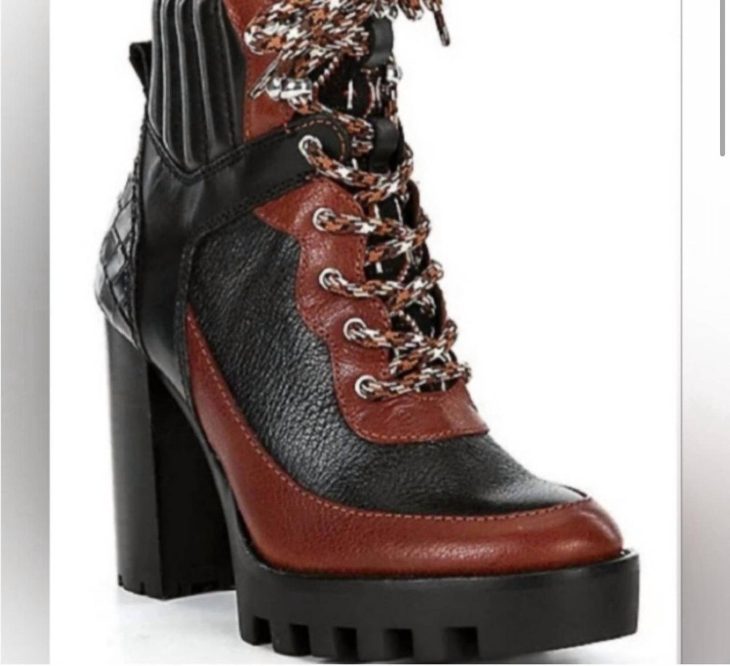 Antonio Melani - Women's Penn Leather And Fabric Lug Solebooties Block Heel